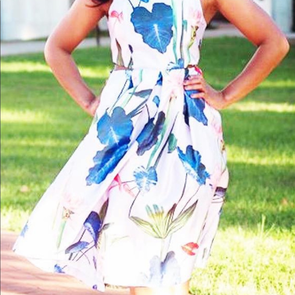 Violet floral dress with back out